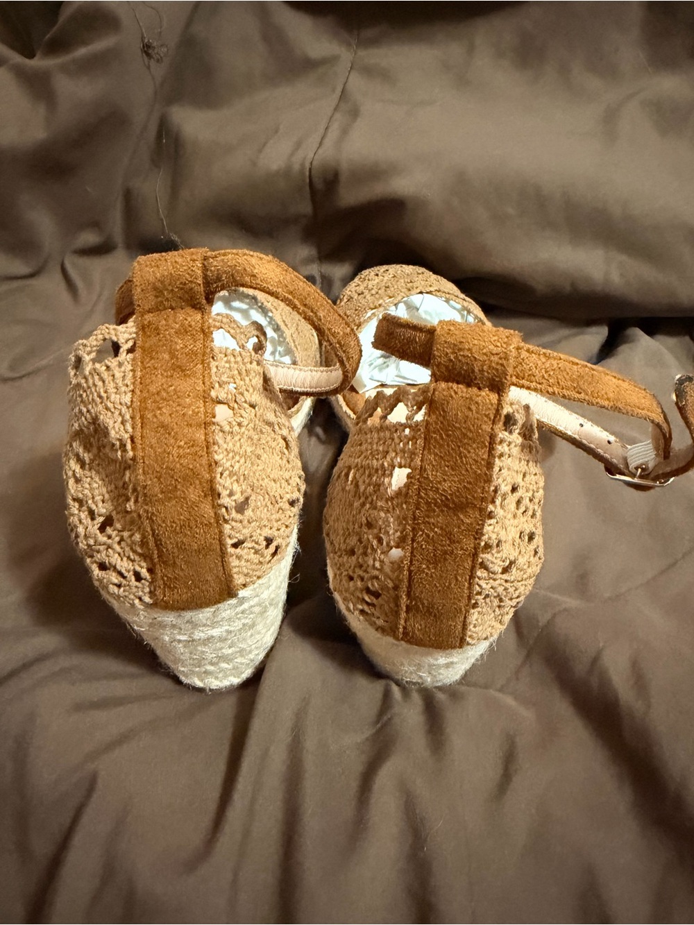 Womens Crochet Espadrille Wedge Sandals - Tan - Picture 2 of 3